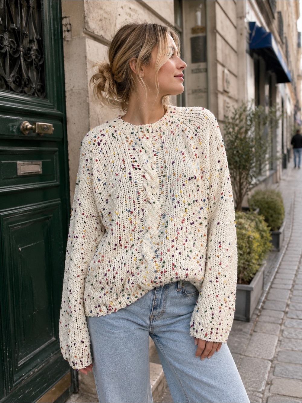 Elenza by L&L European Confetti Cable Knit Sweater TU One Size
